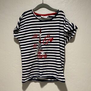 H&M Navy and White Striped Kids Tee with Red and Silver Details